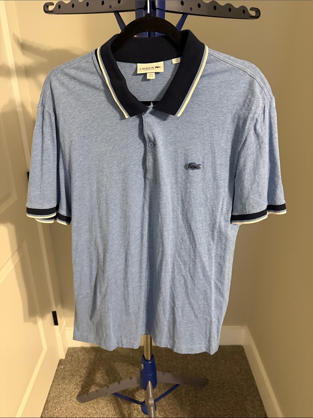 Lacoste Sky Blue Polo with Navy Trim